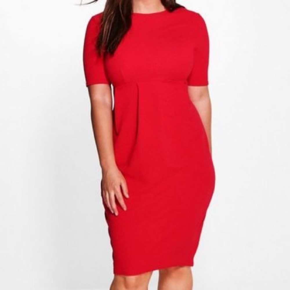PLUS SIZE MIDI PLUNGE NECK WIGGLE DRESSS